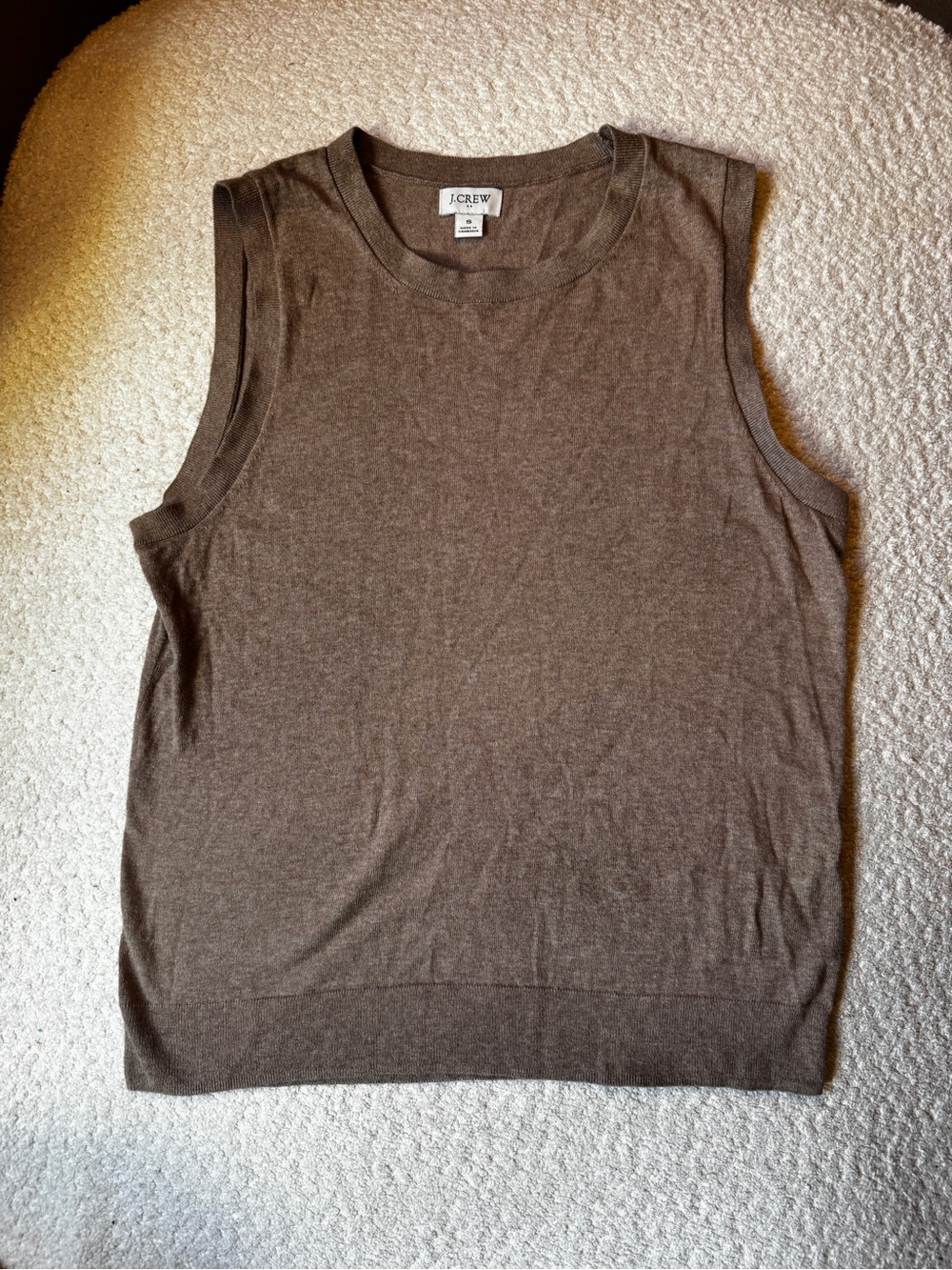 J. Crew Women’s Brown Sleeveless Crewneck Sweater Vest - Cotton Sweater Shell